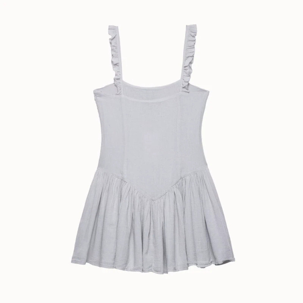 ZARA Embroidered Puffy Waist Cinch Slimming Sleeveless Spaghetti Strap Dress